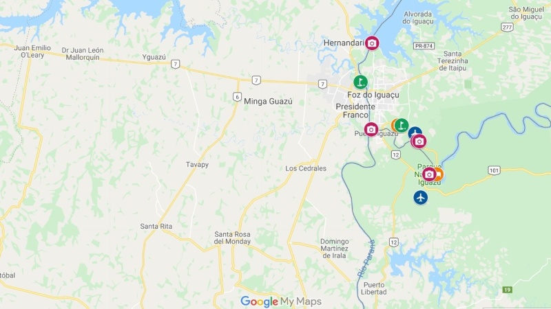A mapa do Iguacu, Brazil, Argentina, Paraguay