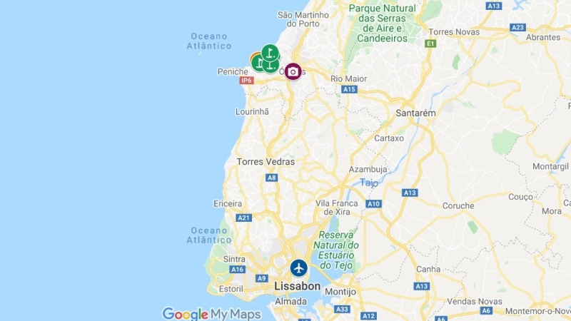 Mapa Campos de Golfe no Óbidos