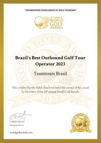 Winner certificate Best Golf touroperator Brazil 2023 